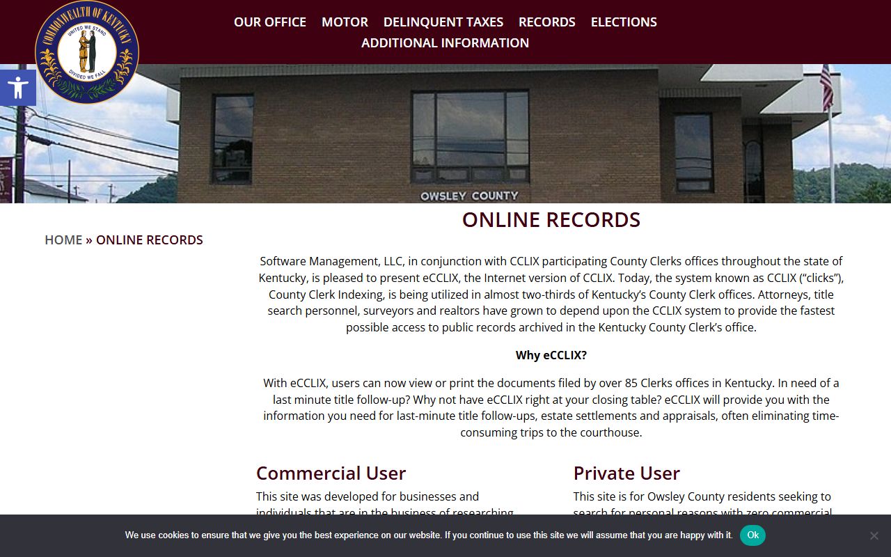 Owsley County Clerk records eCCLIX online records page